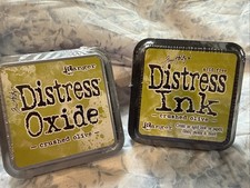 Tim Holtz Crushed Olive Distress Ink Pad With Distress Oxide Ink Pad Set