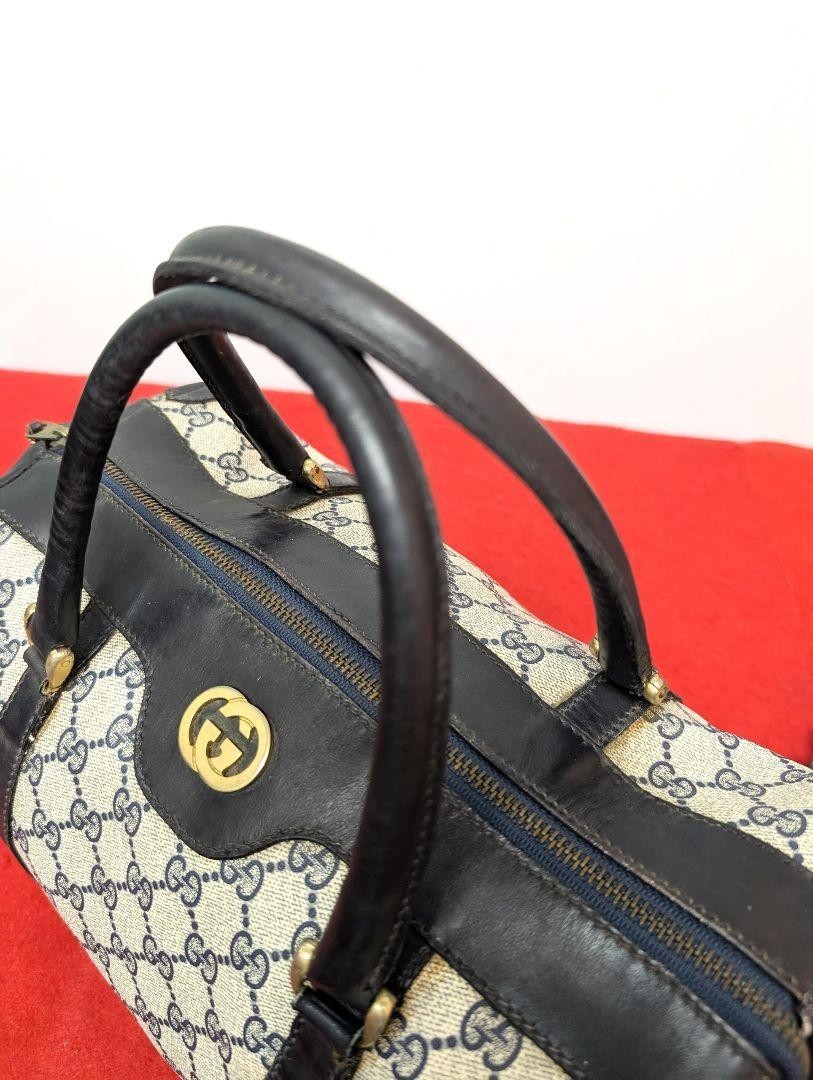 バッグ GUCCI Vintage GGPlus Mini Boston Handbag GUCCI Vintage Mini Boston Bag Black Canvas Leather Sherry