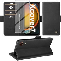 HandyhüLle Pu Leder Schwarz Wallet Flip Case FüR Galaxy Xcover 7 Mit