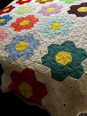 Handmade  Grandmother s Flower Garden  Queen Size 97 x 60  Afghan - So Soft!