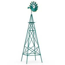 8 FT Ornamental Windmill All-Weather Metal Wind Mill Decorative Weathervane