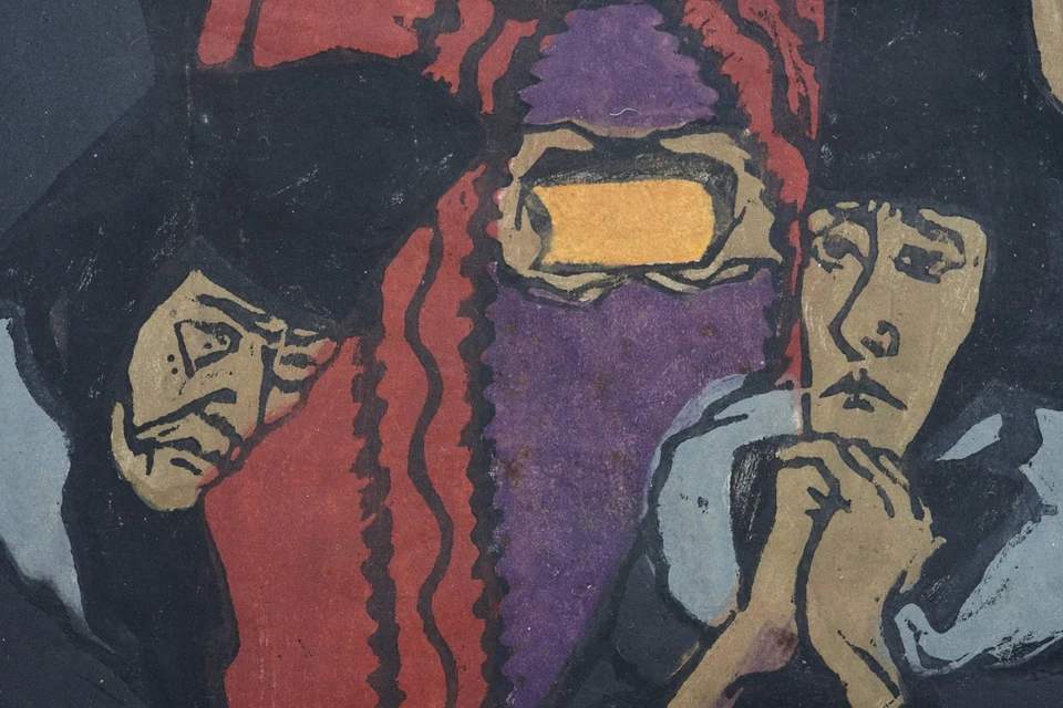 Trauernde Frauen Expressionist Farbholzschnitt signiert - Bild 3 von 4