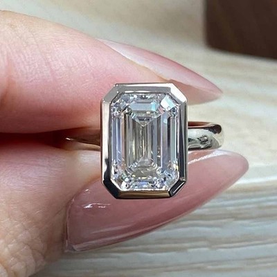 2.90 CTW Emerald Cut Moissanite Anniversary Wedding Ring 14K White Gold Plated