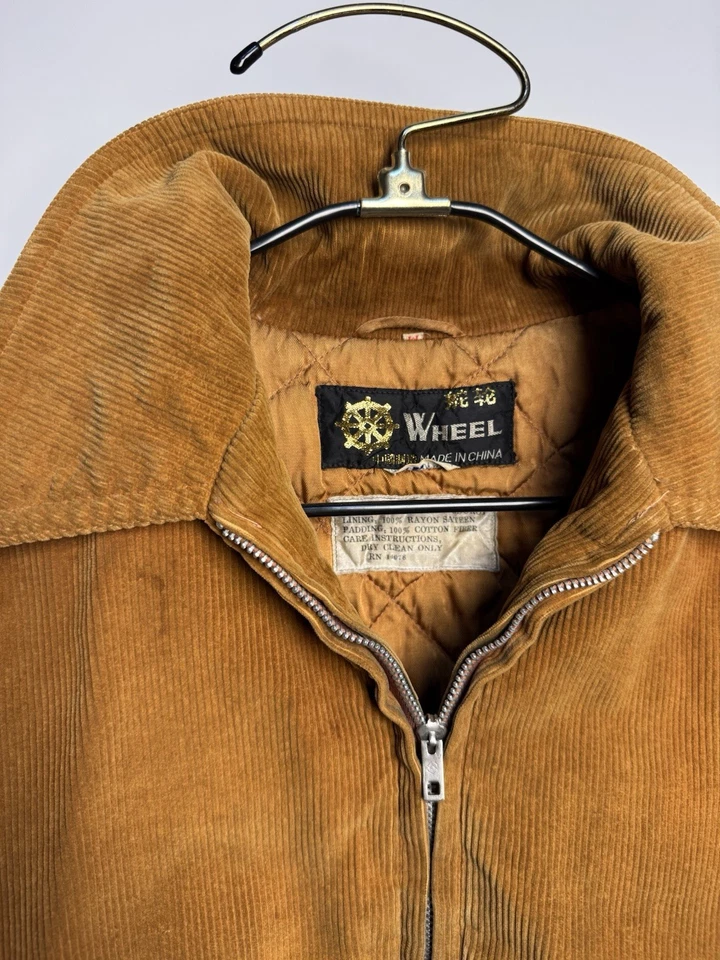 Vintage 1960s Distressed Corduroy Jacket Zip up, Quilted Liner - Image 3 of 4