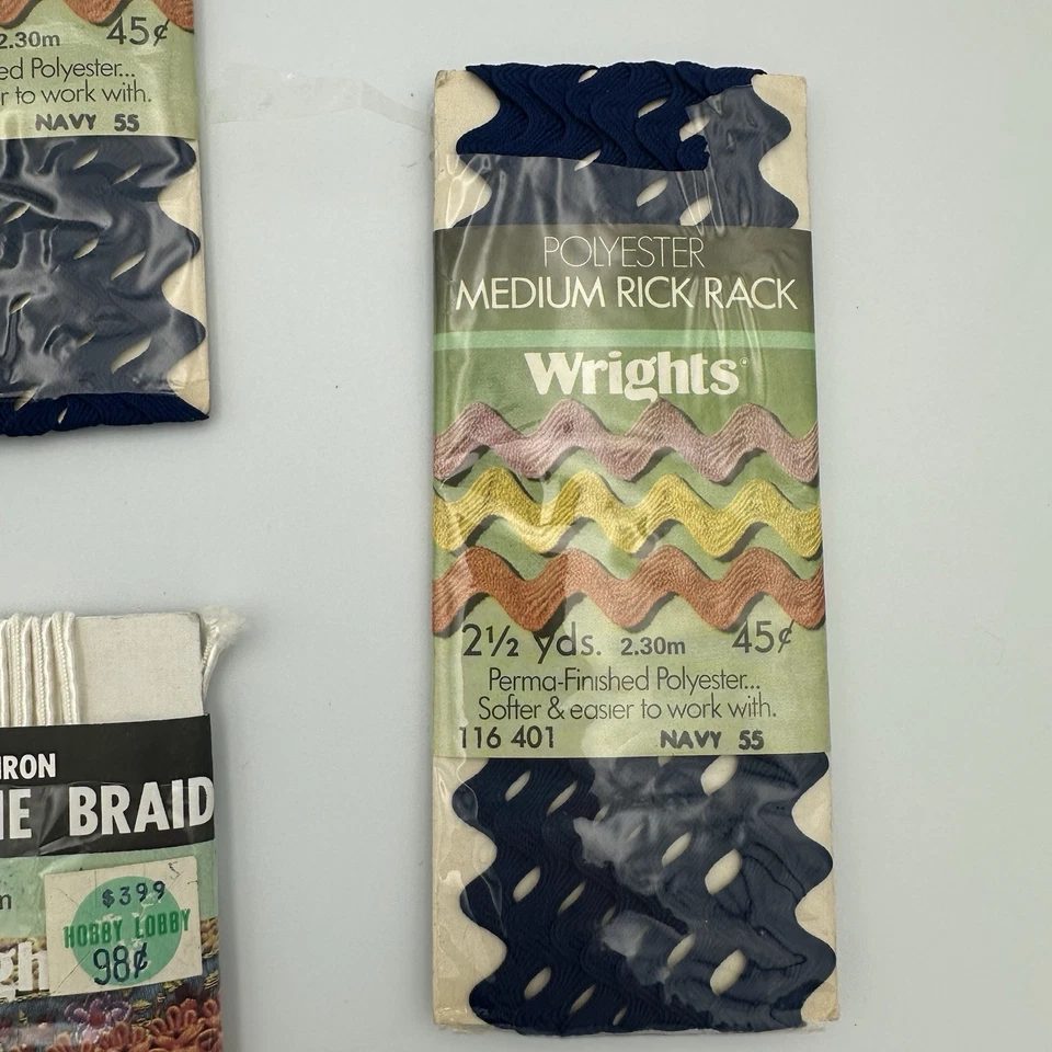 Vintage Wright's Trims Rick Rack Lot Of 5 - Metallic Gold, Black, Dk Blue &white - Image 4 of 4