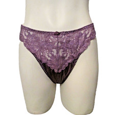 Victoria's Secret Purple Lace Second Skin Satin V-G-String Thong Bikini Pantie S