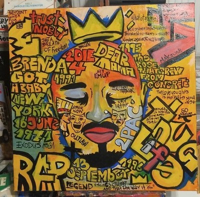 2Pac Portrait 1/1 In Acry Auf Leinwand 50x50 CM/ Mit Zitaten/Tattoos & Daten