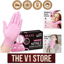 Disposable Pink Nitrile Gloves, 3-mil, Food-Safe, Medium Size - 100 Gloves/Box