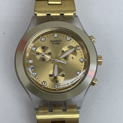 Swatch Irony Diaphane Full Blooded Men Watch 42mm Chrono Date New Battery 8.5''