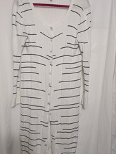 Cabi Ribbed Knit Button Front Sweater Dress Cream Black Stripe Medium