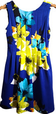 Vince Camuto Fit and Flare Dress Womens 10 Blue Floral Scuba Stretch
