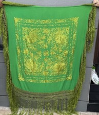 Antique Chinese Hand Embroidery Piano Shawl 125 X 125 Fringe 40 Cm