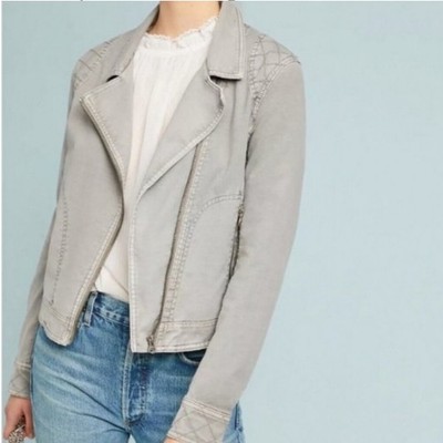 Anthropologie Easy Moto Jacket Zip Front Grey Lightweight XS