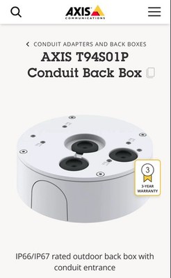 Axis T94S01P Conduit Back Box 01190-001 New Unopened Box