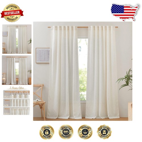 Elegant 120'' Linen Blend Curtains - Semi-Sheer Window Treatments (Pack of 2)