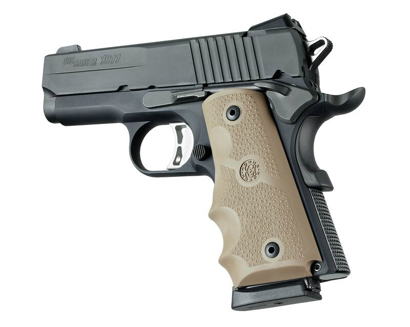 Hogue 1911 Officer's Rubber Grip With Finger Grooves-Flat Dark