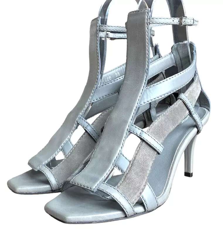 Sandales GUCCI Daryl en cuir gris cage gladiateur bride cheville talon moyen, taille 36