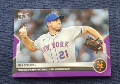 2022 Topps Now #759 Max Scherzer Passes Pedro Martinez Purple Parallel #20 of 25