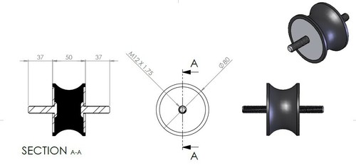 2-Pack: 80x50mm M12, Options, UK Made, Rubber Bobbin Anti Vibration Mount MM - Picture 2 of 2