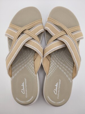 CLOUDSTEPPERS by Clarks Womans Slip On Slide Sandals Mira Isle Sand Size 8M