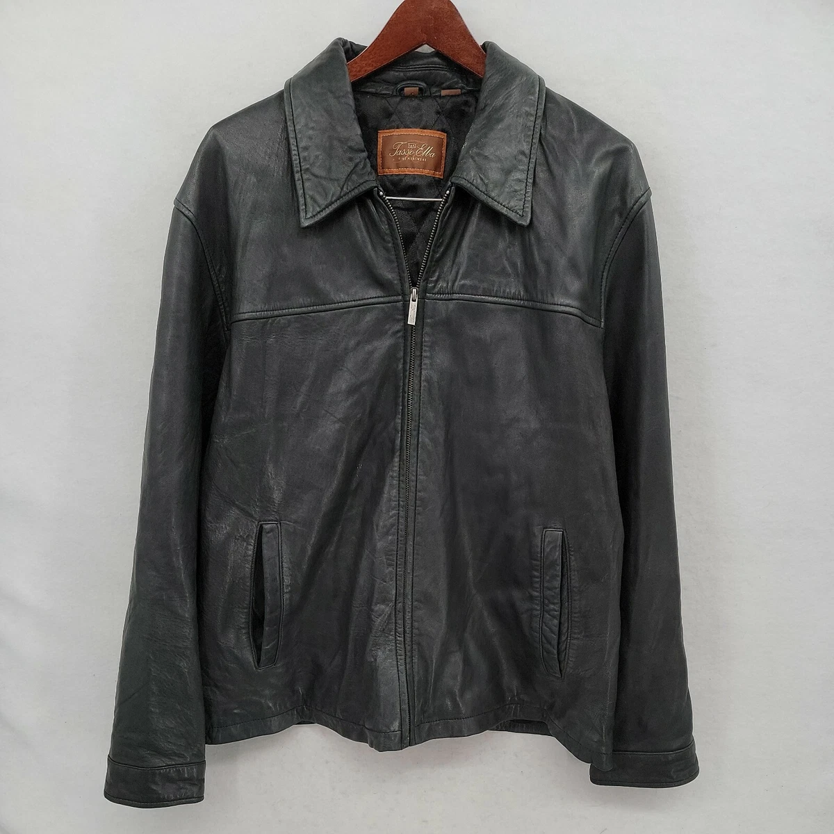 Tasso Elba Black Leather Jacket Mens Sz XL GUC