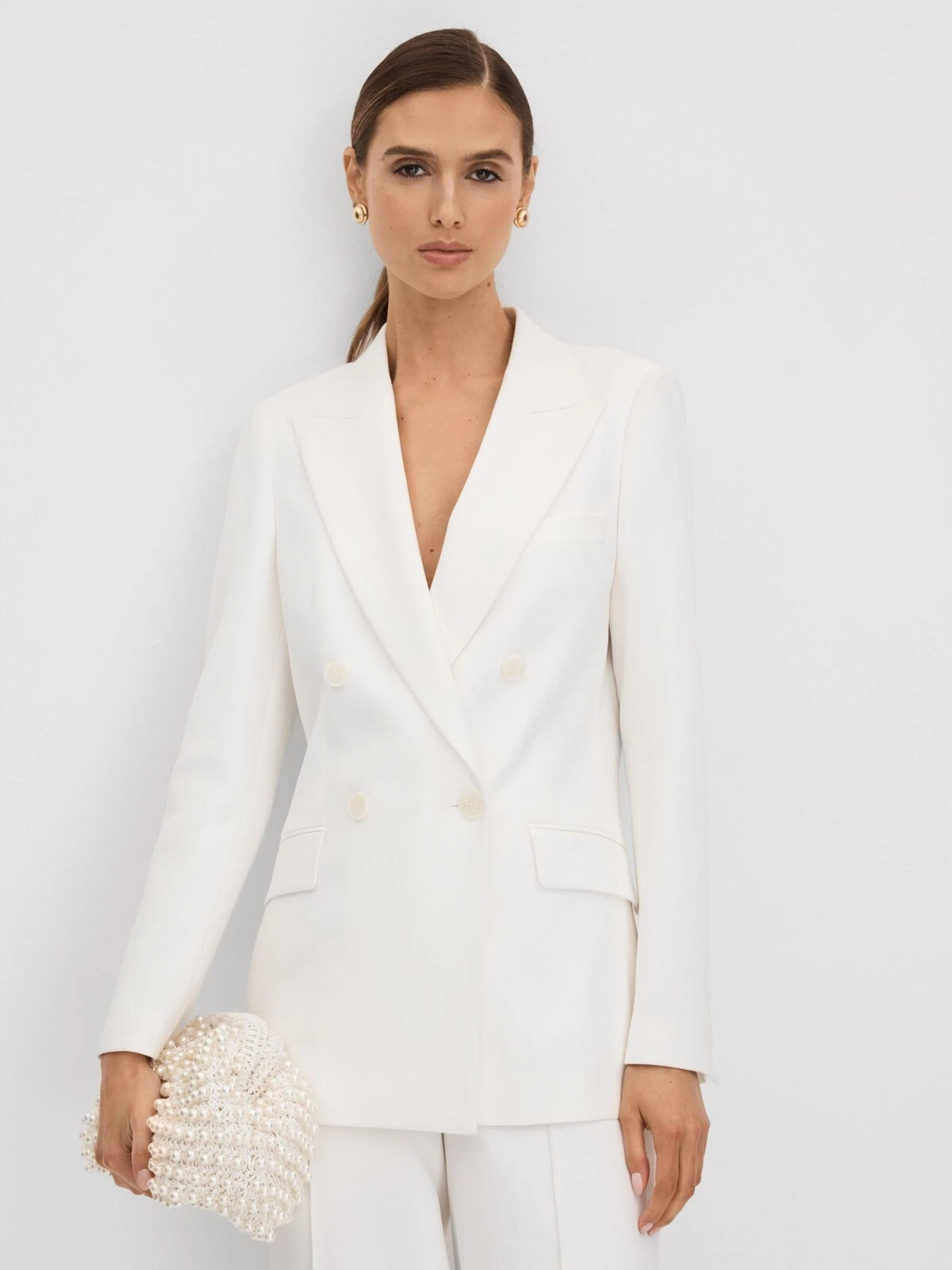 REISS Sienna Double Breasted Crepe Suit Blazer Jacket in White
Opens in a new window or tab