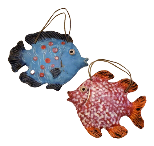 Pair of Pottery Fish Wall Art Hand Painted & Whimsical - Picture 2 of 7