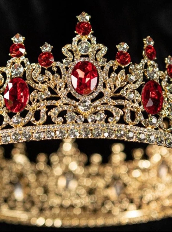 Coroa de cristal vermelha real para festa, casamento, peça de cabeça, joias, presente de aniversário - Imagem 3 de 3