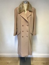 Jacques Vert Blush Wool & Cashmere Detachable Fur Collar Coat Size 16