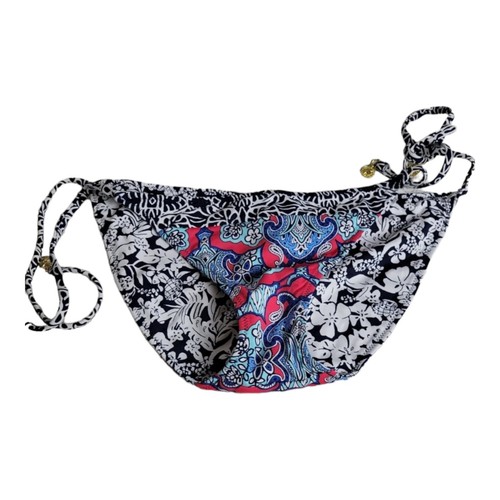Tommy Bahama Bikini Bottom Extra Small Blue Red Floral Shell Side Tie Reversible