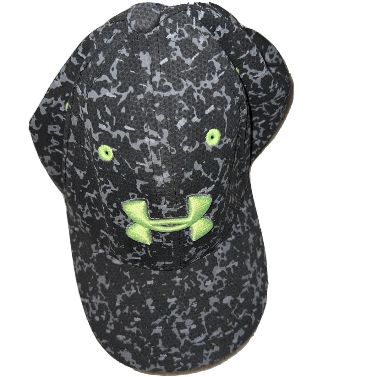 Under Armour Baseball Hat/Cap Stretch Fit Boys Youth S/M Lime Green Logo  Camo