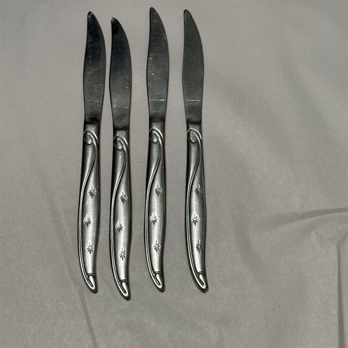 Vintage Castle Court Stainless Serrated Knife Vine Stars Set of 4 MCM Atomic - Picture 6 of 8
