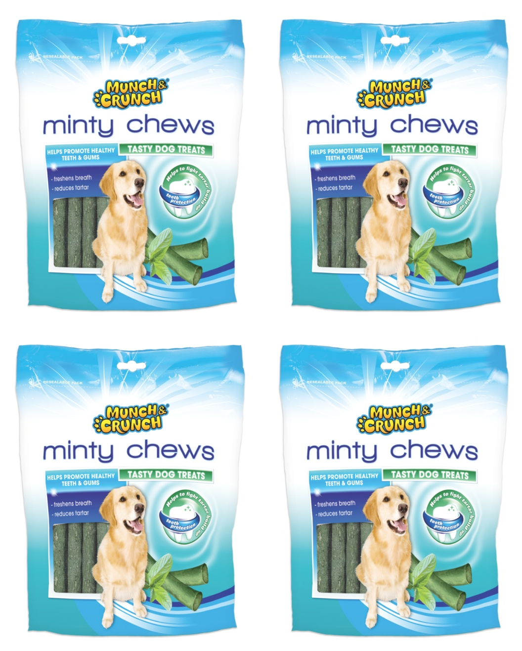 4x Munch & Crunch Dog Minty Chews Healthy Treat Freshens Breath Tartar 250g