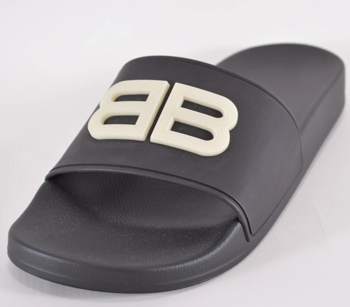 NEW Balenciaga Men's Black GLOW BB Logo Pool Slides Sandals Shoes 9 U.S. 42 EU