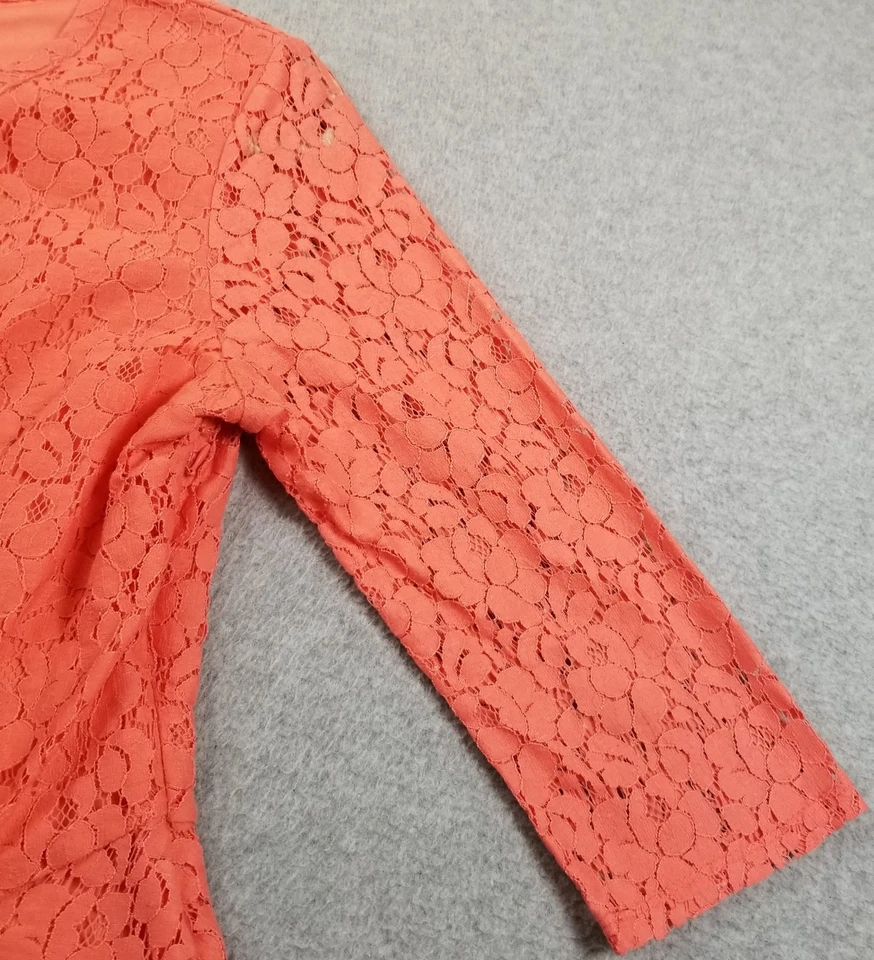 KENAR Peplum Top 女式中号 M 珊瑚粉色 3⁄4 袖圆领蕾丝侧拉链 — 第 4/4 张图片