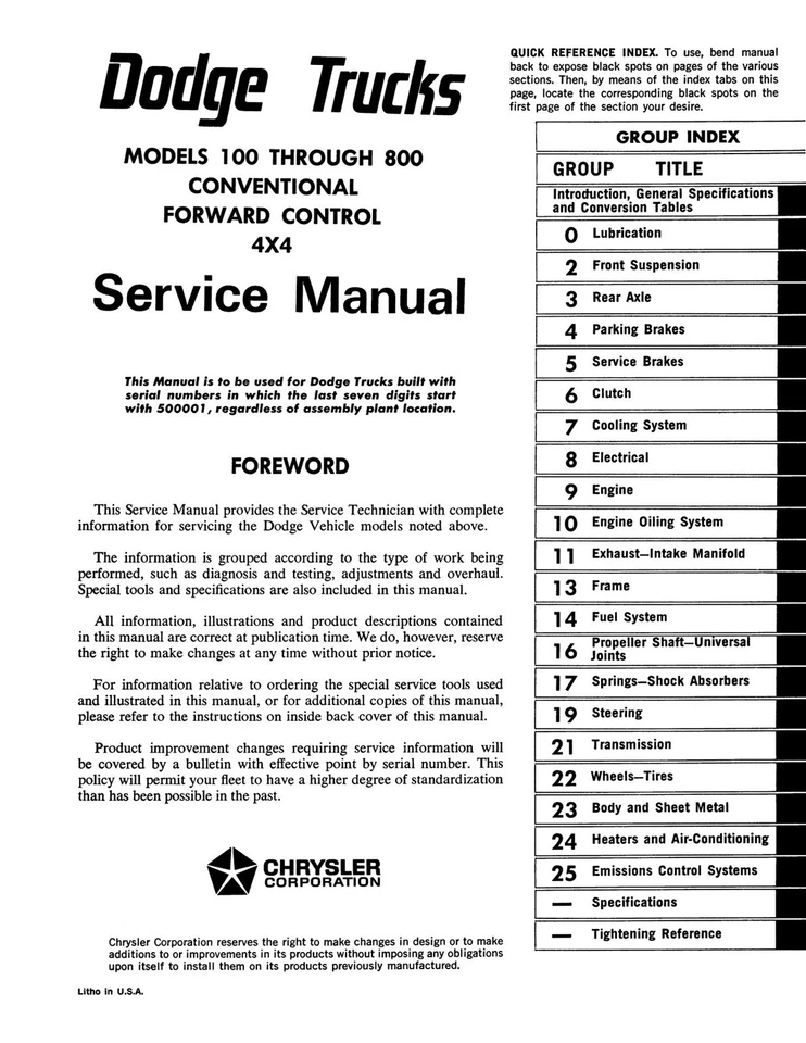 1972 Dodge Truck 100-800 manual de serviço - Imagem 2 de 4