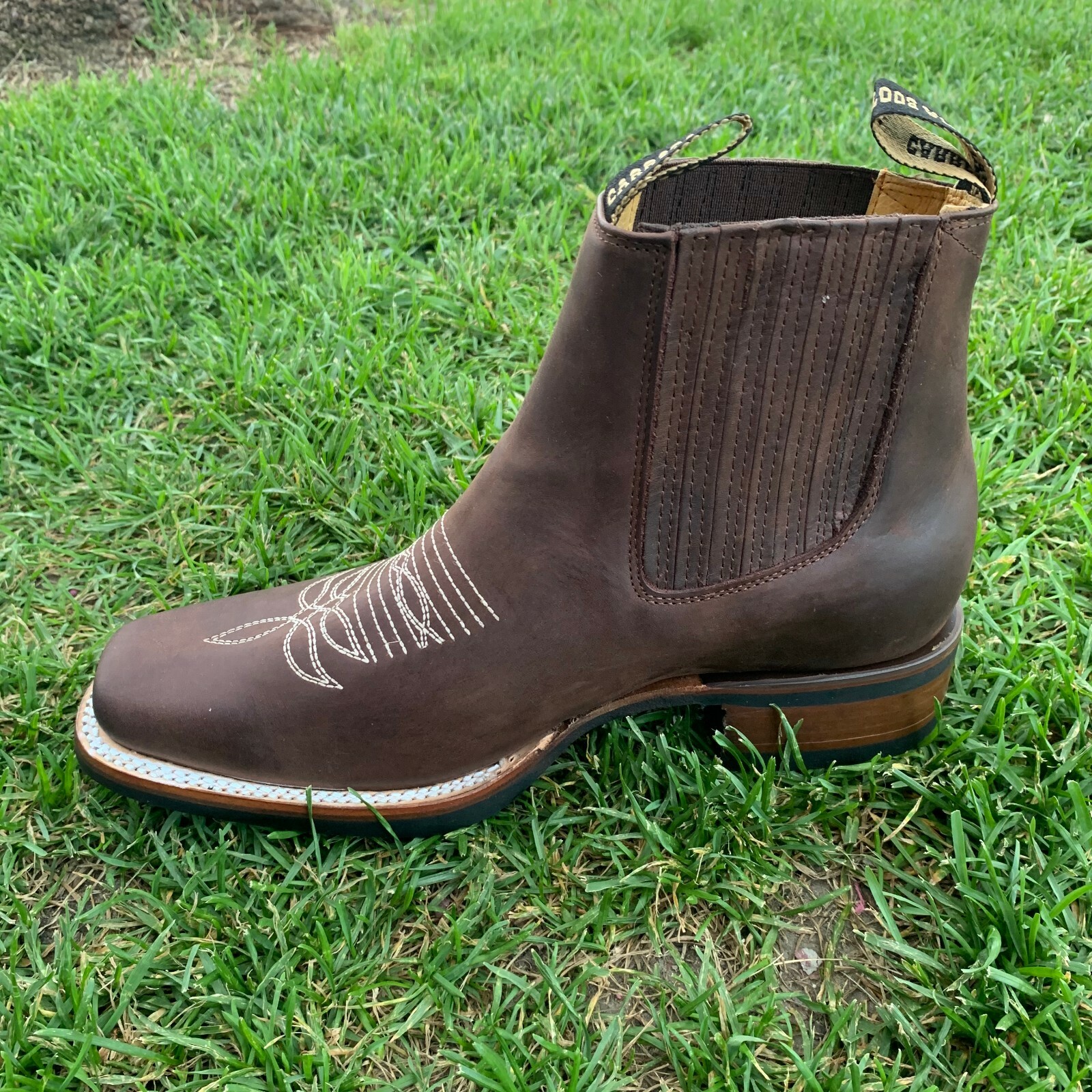 MEN'S LEATHER WESTERN STYLE COWBOY RODEO SLIP ON ANKLESQUARE BOOTS