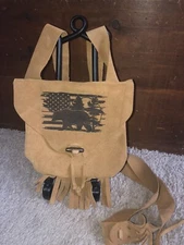 Muzzleloading black powder  Fringed Engraved Bag Handcrafted Brown Suede Leather