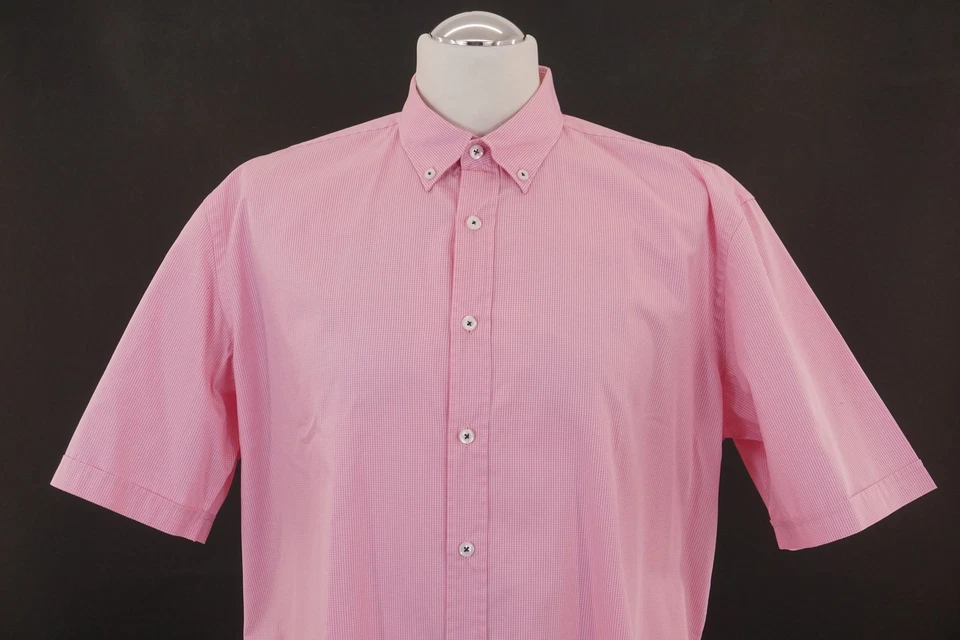 Bugatti Herren Hemd Businesshemd L rosa weiß kariert Kurzarm Button-Down B246 - Bild 2 von 4
