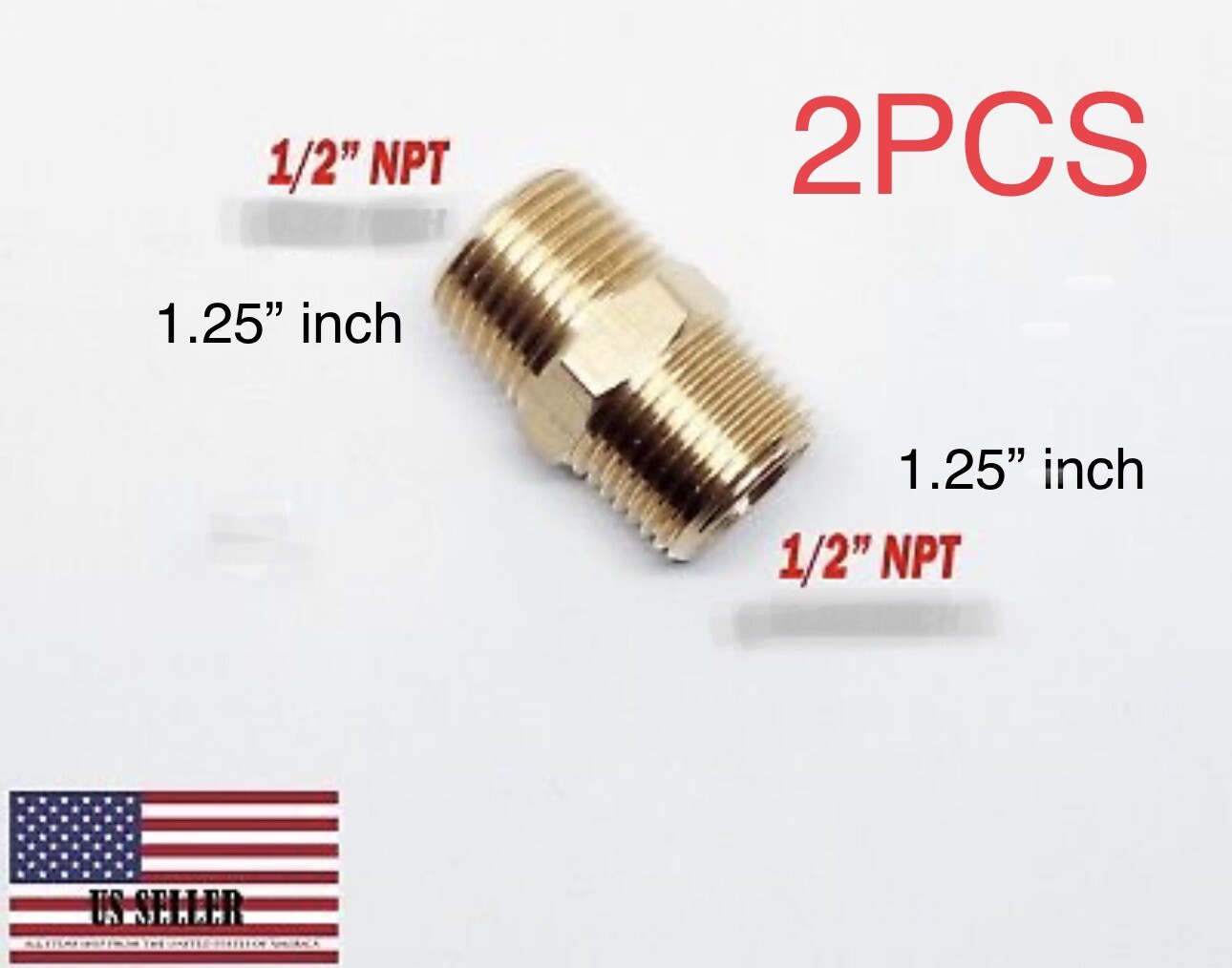 2 PCS Brass Pipe Nipple 1/2" Male NPT X 1/2" Male NPT Fitting Fuel, Oil, Gas, Wa