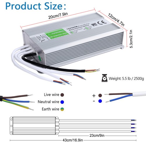 DC 12V 250W Outdoor Waterproof Transformer Power Supply Adapter LED Light Driver - Picture 1 of 11