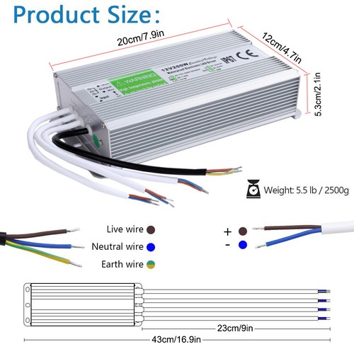 DC 12V 200W transformateur extérieur étanche adaptateur d'alimentation DEL conducteur de lumière - Photo 1 sur 8