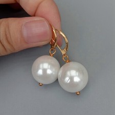 16mm White Sea Shell Pearl Dangle Lever back Earrings Fashion Women Jewelry