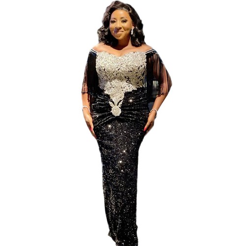 African Women Sequins Maxi Dress Wedding Party Evening Cocktail Prom Ball Gown - Picture 6 of 18