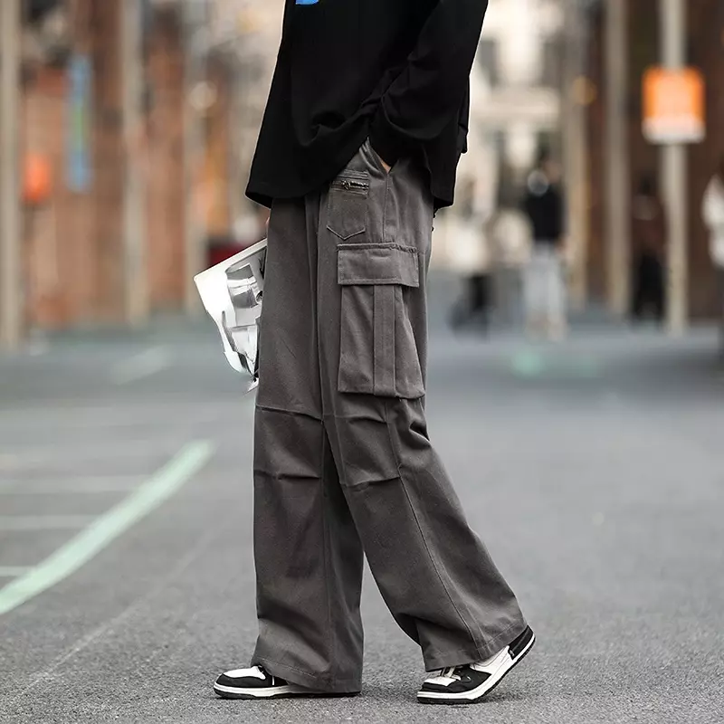 Men Cargo Pants Retro Straight Leg Trousers Work Hip Hop Loose Casual  Streetwear