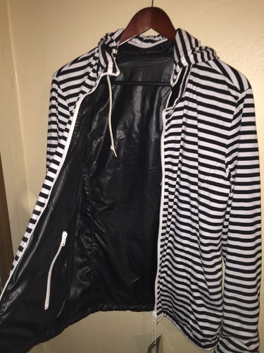 NEW Mens JOYRICH Jacket Sz L Black White Nylon Reversible Hoodie Coat Zip Up NWT - Picture 6 of 8