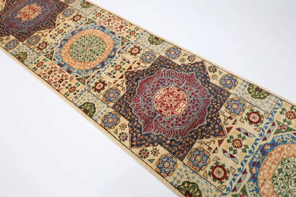11 ft Mamluk Tribal Runner Rug Afghan Hand Knotted 100% Wool Bedroom Rug - Image 2 of 4