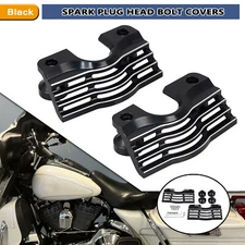 Black Slotted Finned Spark Plug Head Bolt Cover For Harley Street Tri Road Glide