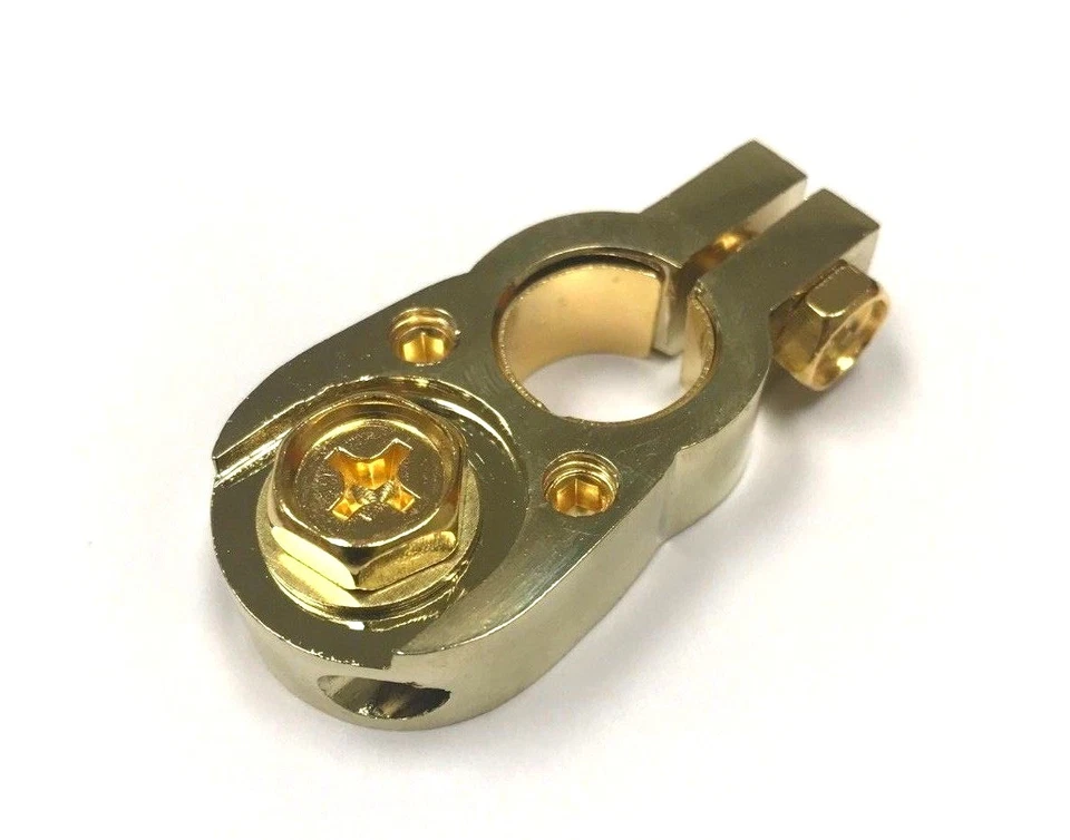 2pc Gold Battery Terminal Positive/Negative Universal any size w/ 2 8 awg inputs - Image 3 of 4