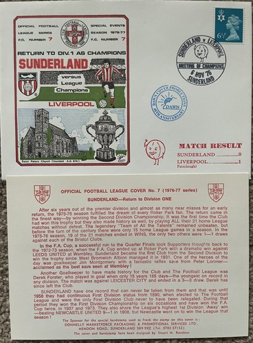 Sunderland v Liverpool 1976 Dawn First Day Cover